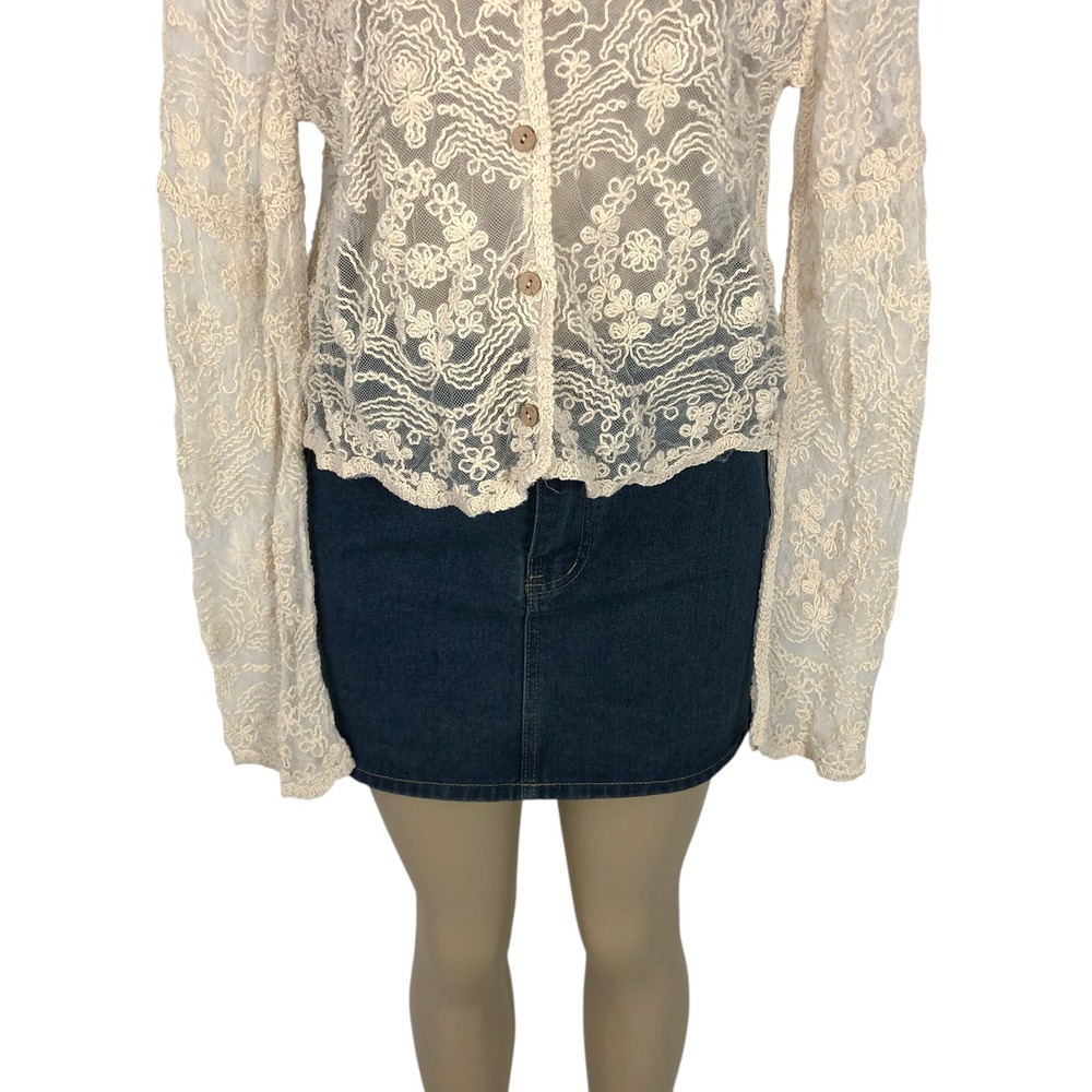 Cream Floral Crochet Lace Button Up Cardigan Size Medium Y2K Fairy Boho Festival - Picture 4 of 11
